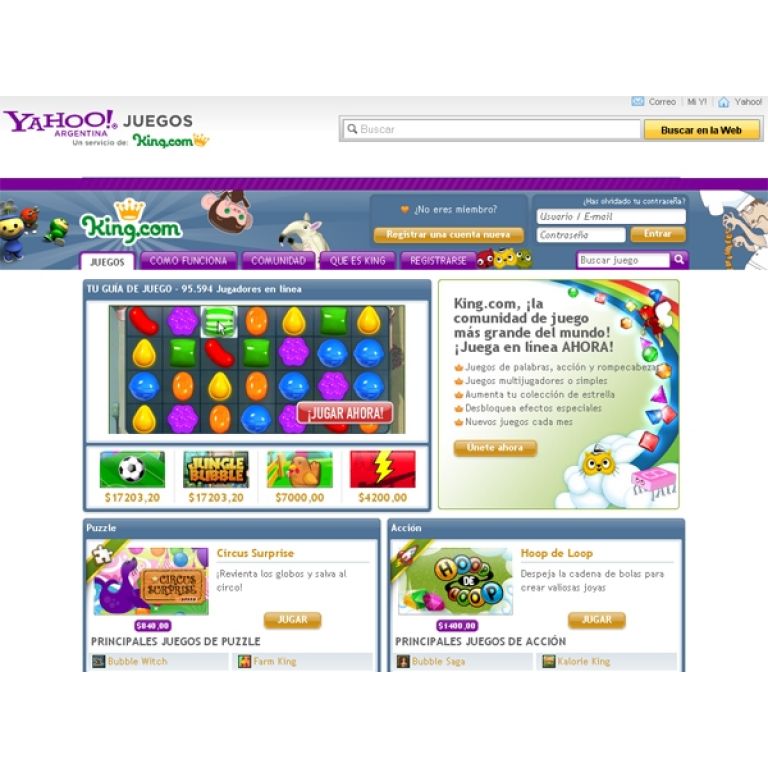 Yahoo! sell una alianza con King.com para ofrecer acceso a juegos.